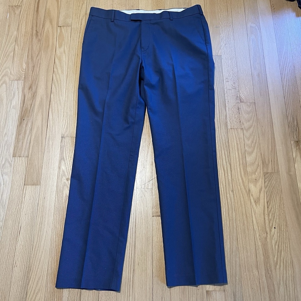 Charles Tyrwhitt Work Trousers 38x32 Slim Fit Navy Stretch Non Iron Office Mens